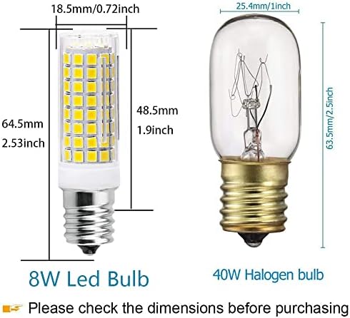 E17 lâmpadas LED sob microondas sobre luzes do fogão, luz do dia 6000k, 80W equivalente incandescente, advertível, pacote de 2