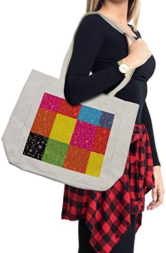 Bolsa de compras coloridas de Ambesonne, padrão contínuo com tema geométrico vívido com gotas de chuva em quadrados