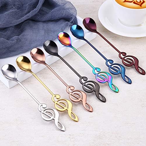 Bestonzon 1pc Spoons de café em aço inoxidável com alça longa, padrão de nota musical, adequação para sobremesa/chá gelado/aperitivo