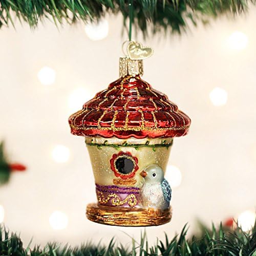 Ornamentos de Natal do Velho Mundo: Presentes em casa Ornamentos de vidro soprados para a árvore de Natal, Charming Birdhouse