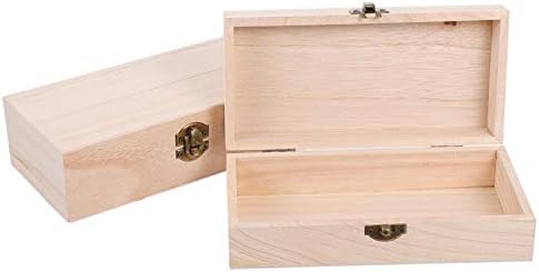 Caixa de tolo de hemotão 2pcs caixas de armazenamento de madeira com tampa articulada e garoto de madeira inacabada caixa