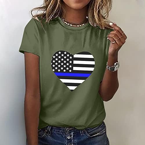 Camisas femininas com camisa do Dia da Independência Camisetas Graphic T para Mulheres Top Crewneck Short Slave Raglan