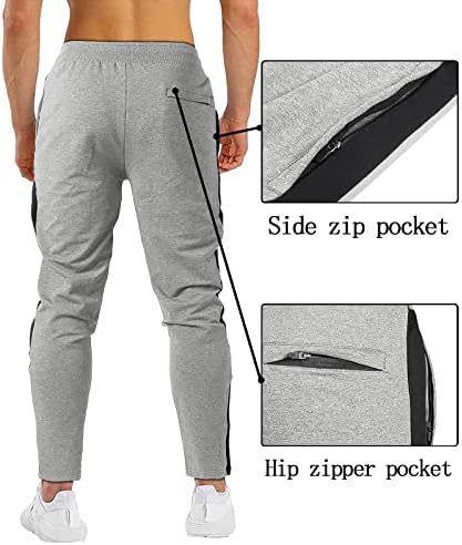 Pista de moletom de jogador masculino, calças finas com calças de reflexão listrada no lado do bolso para correr, academia, corrida