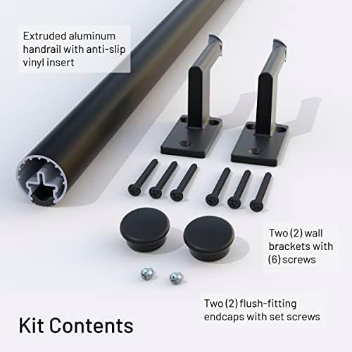 Promenaid 3 pés. Handrail - kit de trilho de mão interior/externo completo para degraus - alumínio anodizado preto com 2