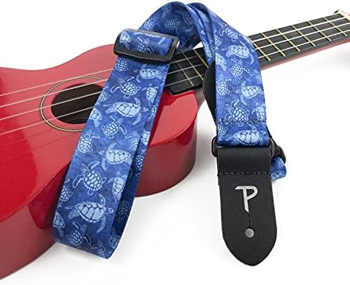 Leathers Ltd. Perri - Ukulele Strap - Poliéster - Tartarugas - Azul - Ajustável - Feito no Canadá