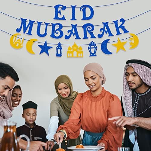 Ahfulife Eid Mubarak Banner Decorações, Bunts pré-amarrado Eid Mubarak Banner Fabrica de festas para casa externa Umrah