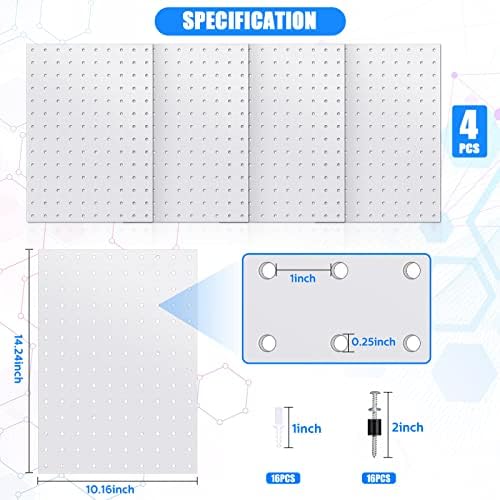 Conjunto de organizadores de parede de pegboard coume 54 PCs, incluindo 4 painéis de metal branco com 32 acessórios de montagem, cestas de arame, prateleiras e 10 ganchos para a cozinha da bancada de garagem para sala de artesanato