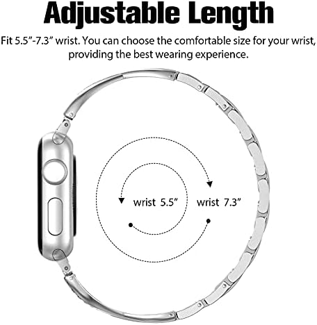 Banda de bling e estojo compatível com banda de relógio Apple 38mm 40mm 41mm 42mm 44mm 45mm, pulseira de metal vestido