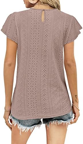 Tops femininos Summer Ruffle Sleeve Crew pescoço camisetas soltas fit casual top lindas blusas