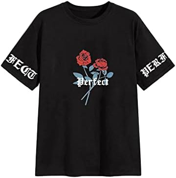 Gorglitter masculino de letra floral impressão gráfica camiseta curta de manga curta Tops de camiseta do pescoço