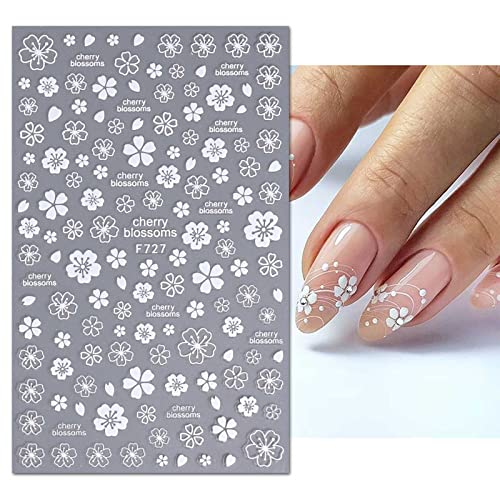 Jmeowio 9 folhas Primavera Branca Flores de flor Os adesivos de arte de flor de decalques autoadesivos pegatinas uñas suprimentos de unhas florais de verão acessórios de decoração de design de unhas