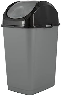 Lixo de lixo Superio com tampa superior de 9 galões, cinza e preto lixo lixo lixo plástico durável 37 qt encaixa pequenos