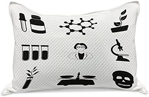 Ambesonne Biology micoteca de malha, composição monocromática da química científica Motivos relacionados biológicos, capa padrão de travesseiro de tamanho queen size para o quarto, 30 x 20, cinza branco de carvão branco