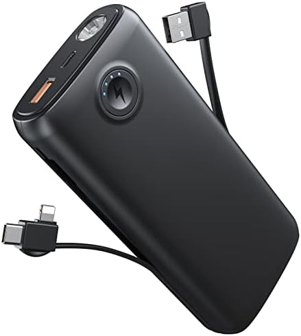 Carregador portátil DPDDENOY com o cabo incorporado, 30000mAh Power Bank QC4.0 22,5W PD3.0 USB C Carregamento rápido, bateria de telefone com lanterna 3W para iPhone, Samsung, Google, tablet e muito mais