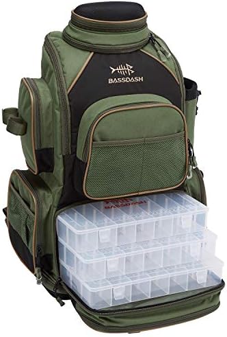 Bassdash Fishing Tackle Backpack resistente à água Caixa de tackle macia e de tackle macia com suporte de haste e cobertura de chuva protetora