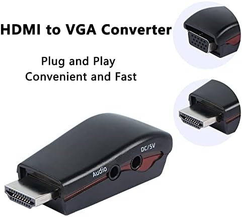 Gelrhonr HDMI para VGA com adaptador de áudio, suporte para conversor HDMI Male to VGA Female HD 480p/576p/720p/1080p com cabo