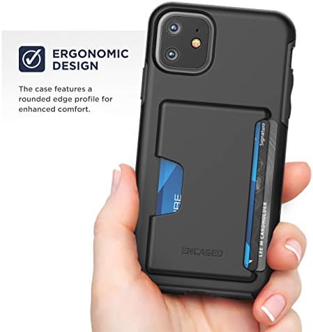 Caixa de carteira do iPhone 11 encerrada capa ultra durável com slot de suporte de cartão preto