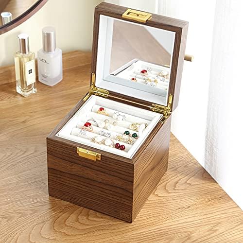 Caixa de jóias de jóias de Walnuta Caixa de Presente de Jóias de Jóias de Madeira para Brincos Coloque de Jóias de Jóias