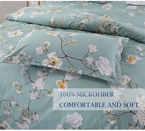 Rainha de capa de edredom de cama de nanko, 3 peças -800 threads de microfibra floral Down Comforter Cover Zipper & Tie for Women