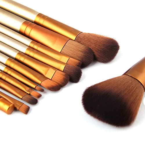 12pcs compõem pincéis Fundação de maquiagem da ferramenta Blusher Brown Gold