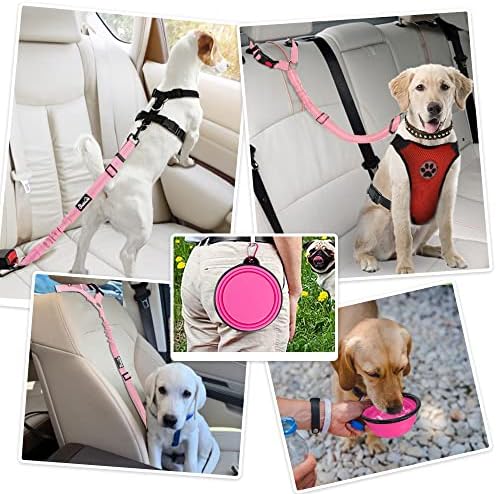 Lukovee Dog Sat Belt Leash para carros, 2 pacote de segurança de segurança de segurança com fivela ajustável e bungee reflexivo,