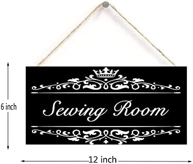 Sala de costura Pendurando sinal de madeira decoração decoração de casa placa de porta de madeira 12 x 6