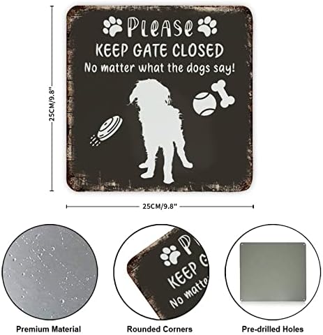 Pets de cão de estimação engraçada Pet Metal Metal Por favor, mantenha o portão fechado, pata de cachorro impressa