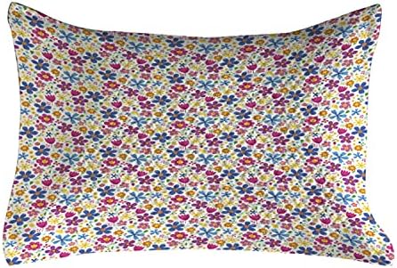 Ambesonne Floral acolchoado Caso de travesseiros, design de desenho animado Padrão engraçado de emoção da primavera com pétalas de