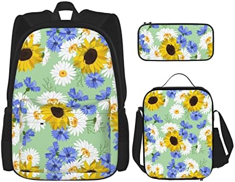 Afilleve Sunflowers Flowers Corners School Backpack Bookbag Set com lagop de laptop para laptop de laptop de laptop de laptop