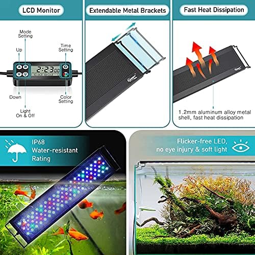 Hygger Auto On Off Off LED Aquarium Light, Full Spectrum Fish Tank Light com monitor LCD, ciclo de iluminação 24/7, 7