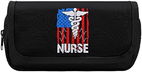 Enfermeira patriótica americana EUA bandeira lápis case dupla caneta saco de caneta de grande capacidade saco de papelaria
