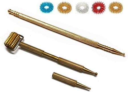 Rolo de metal da sonda de acupressão ACS / ACM SUJOK com Attchments + mega longa diagnóstico Jimmys + 5pcs Rings Metal Roller L X B X W - 11 x 2,5 x 1,5cm, Mega Long L x Dia - 15cm x 0,6cm de latão