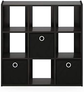 Furinno 13207Ex/BK Organizador simplista de 9 cubos com caixas, café expresso/preto