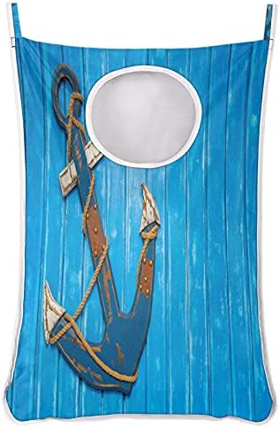 Ancoragem de madeira azul Saco de lavanderia, sobre a porta de lavanderia, bolsa de armazenamento durável e durável pendurado
