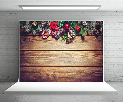 5x3ft natal de natal rústico vintage de madeira pinho galhos cenas cenas de Natal Bordado de campainha