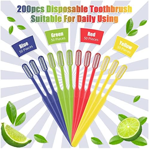 200 PCs escovas de dentes descartáveis ​​escova de dentes macias e dentes embrulhada escova de dentes colorido