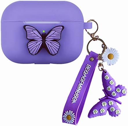 YQG Butterfly AirPods Pro Case, Silicone à prova de choque 3D Butterfly AirPods 3 Capcrethain para mulheres Girls Gift Compatível com Apple AirPods Pro Charging Case-Purple Butterfly