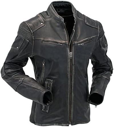 Mens Cafe Racer Brando Motocicleta Vintage Retro Biker Leather Outerwear Jacket Collection Real/Faux