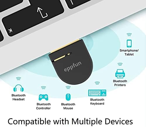 Adaptador Eppfun USB Bluetooth para desktop para laptop para PC, receptor de dongle Bluetooth 5.3, adaptador de áudio sem fio, Windows de suporte 11/10/8.1, compatível com fones de ouvido/fones de ouvido de teclado de mouse