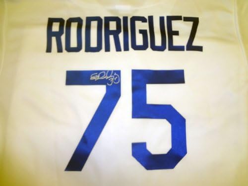 Paco Rodriguez autografou a camisa branca de Los Angeles Dodgers com prova, foto da assinatura de Paco para nós, Los