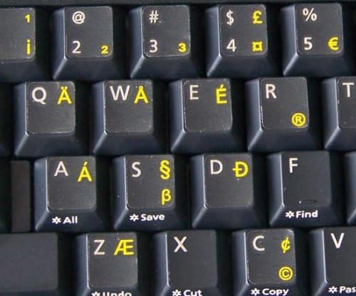 Adesivos de teclado internacionais ingleses dos EUA com letras amarelas em fundo transparente