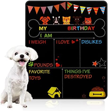 Migohi Dog Birthday Milestone Chalkboard Sign, suprimentos de festa de aniversário de cachorro de dupla face reutilizados, Pet Monthly Birthday Birthday Board Board Sign para decoração de props de fotos de aniversário temática, 10 x 12 polegadas