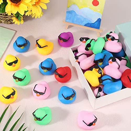 200 pcs mini patos de borracha com óculos de sol, patos de borracha em mini patos minúsculos brinquedos de banho flutuar chiou