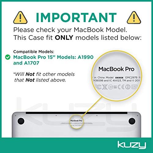 Kuzzy Compatible With MacBook Pro 15 polegadas de 15 polegadas com a barra de toque A1990 A1707-2019 2017 MacBook Pro