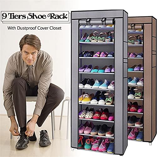 MEKEK Free Standing Shoe Racks, Organizador do Rack de sapatos 9 Nível - Torre do armário de prateleira de sapatos portátil para armário para armário com tampa de tecido não tecida