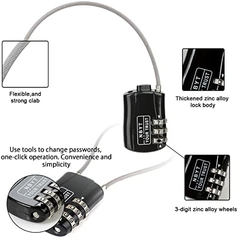 Nbyt Wire combinação de cadeado de trava, diâmetro do fio 3/24 , 16 Circunferência, adequado para bagagem de viagem, mochila,