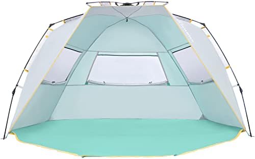 Wolfwise 4-5 Pessoas Easy Up Beach Tent UPF 50+ Portátil Instant Sun Shelter Canopy Umbrella com varanda com zíper estendida, Mint Green