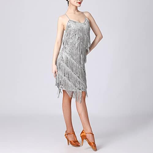 Vestido feminino do flapper 1920s Taquela de lantejoul Latin Party Cocktail Ballroom Dance Costum vintage Fringe Gatsby Dress