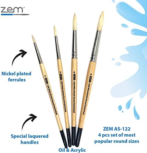 ZEM Brush Breath Bristle Artist Brush Set Rounds 2,4,6,8