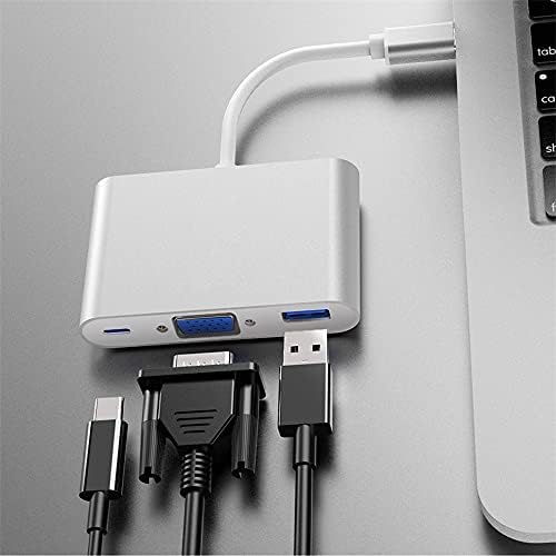 Conectores 3 em 1 Adaptador USB 3.1 Tipo C a VGA USB 3.0 Usb -C Adaptador de cubo de conversor de carregamento MultiP -C para Monitor Computer Tablet -